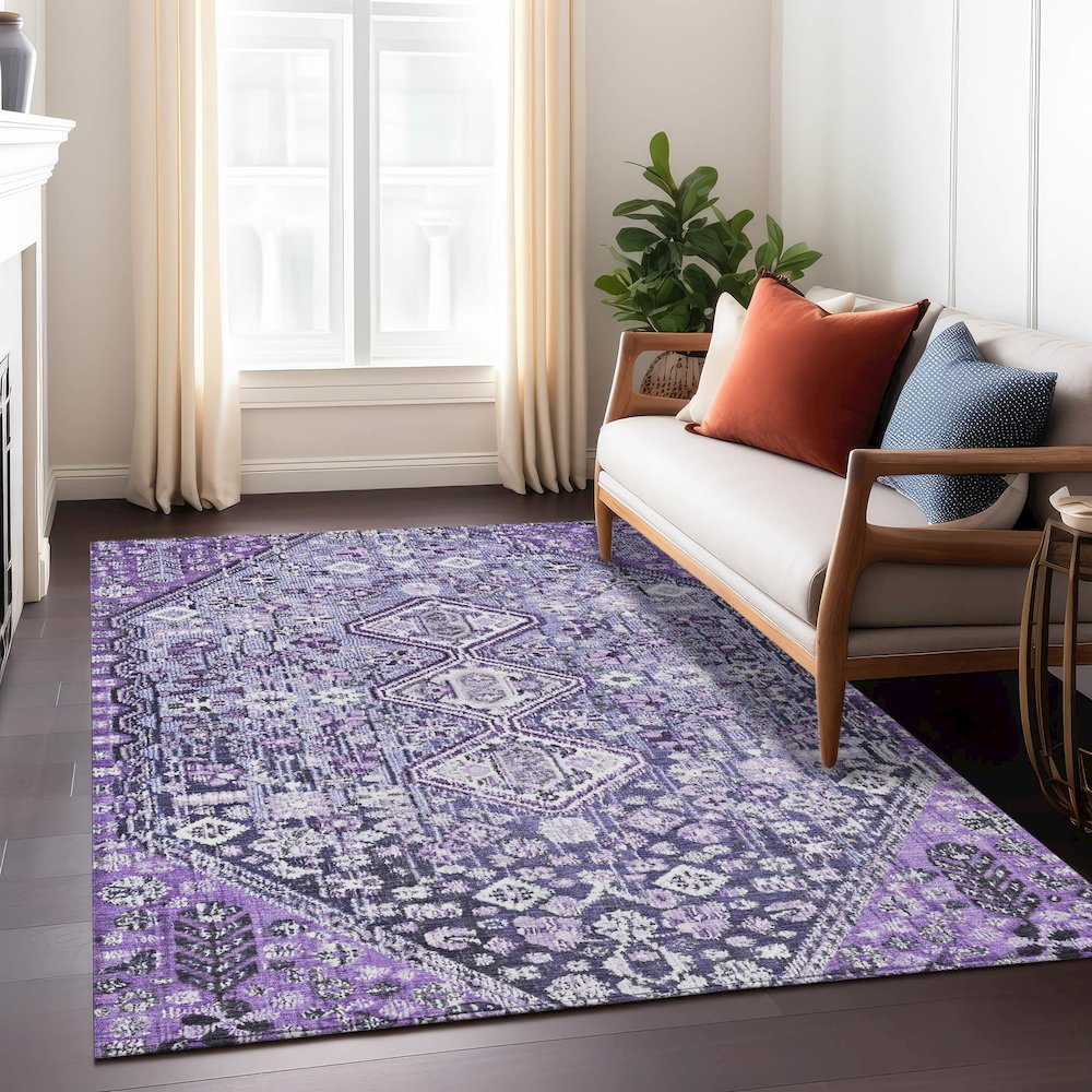 Machine Washable Indoor/Outdoor Chantille Purple 8' x 10' Rug. Picture 6
