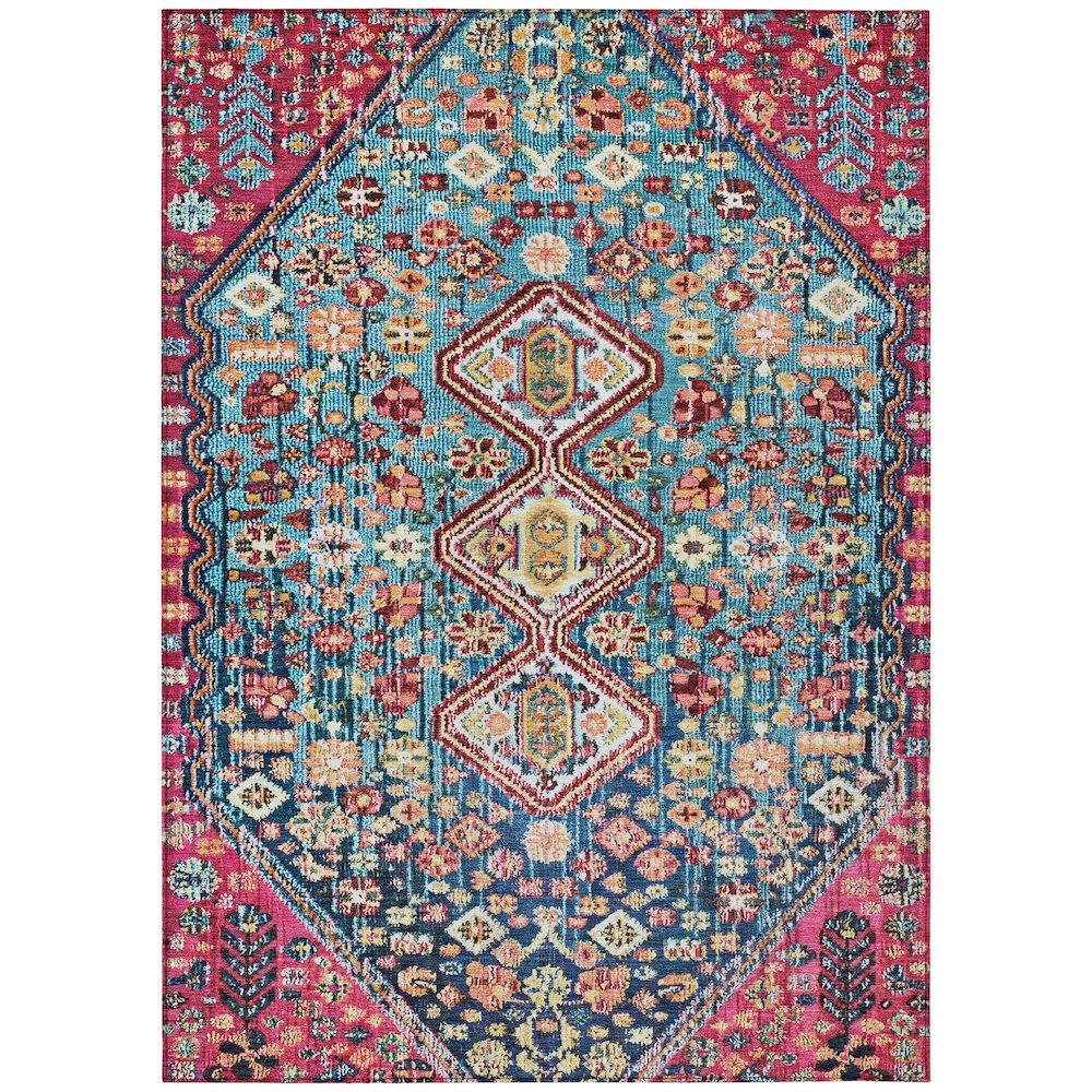 Machine Washable Indoor/Outdoor Chantille Teal 8' x 10' Rug. Picture 1