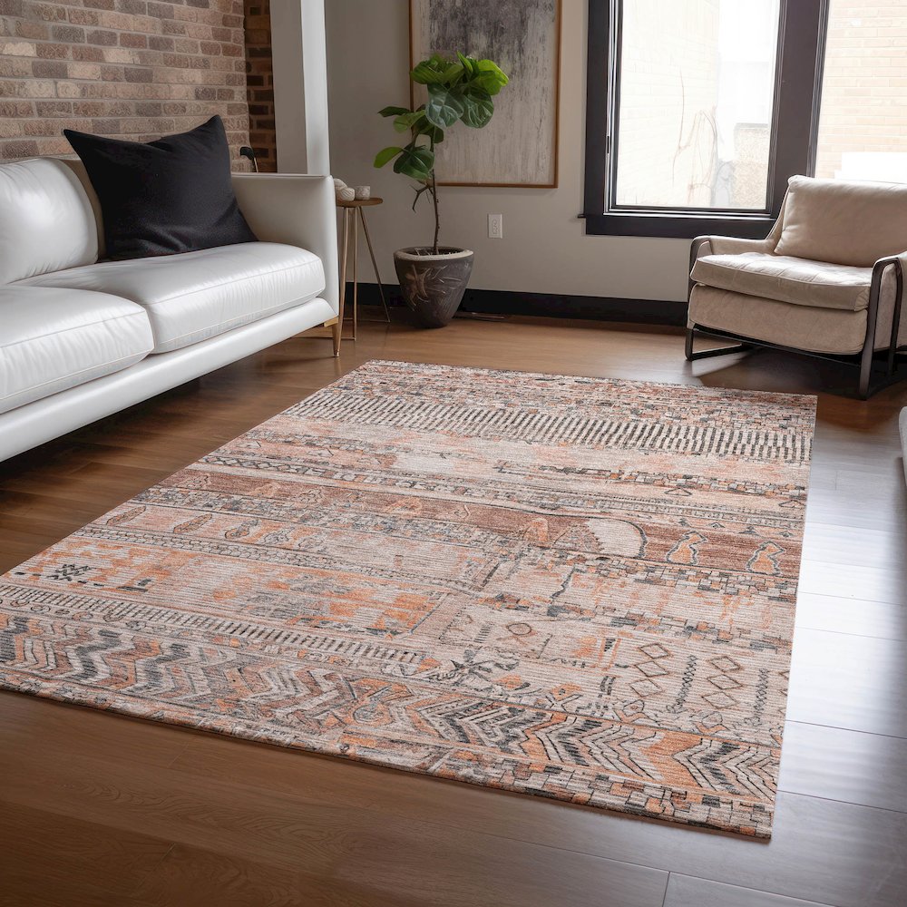 Machine Washable Indoor/Outdoor Chantille Terracotta 8' x 10' Rug. Picture 5