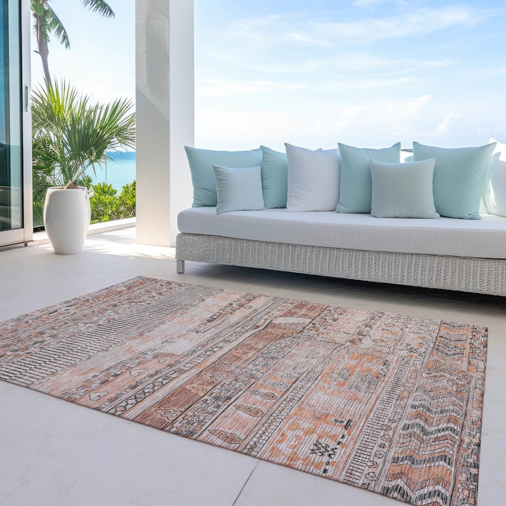 Machine Washable Indoor/Outdoor Chantille Terracotta 8' x 10' Rug. Picture 7