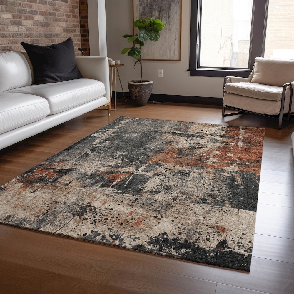 Machine Washable Indoor/Outdoor Chantille Taupe 8' x 10' Rug. Picture 5