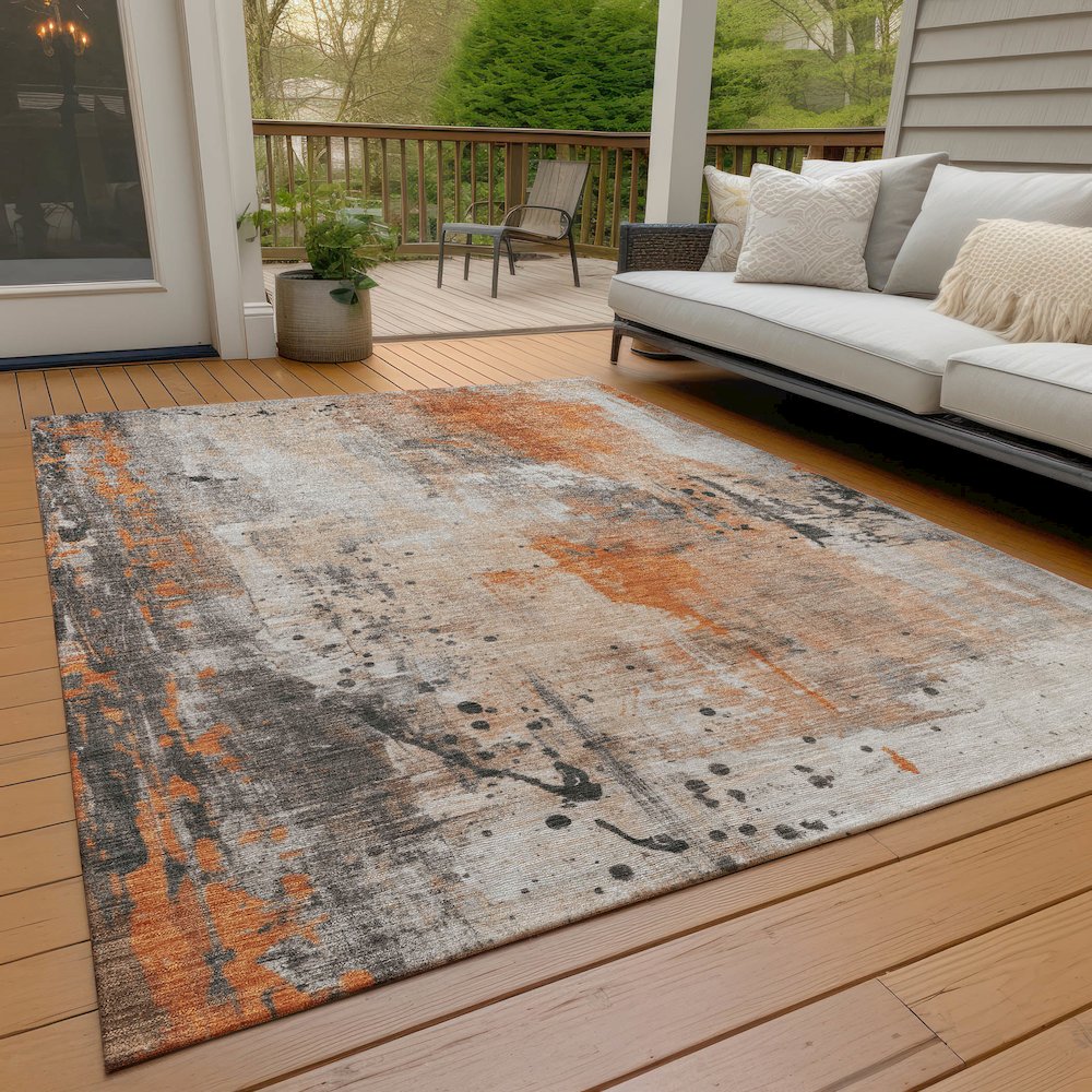 Machine Washable Indoor/Outdoor Chantille Orange 8' x 10' Rug. Picture 8