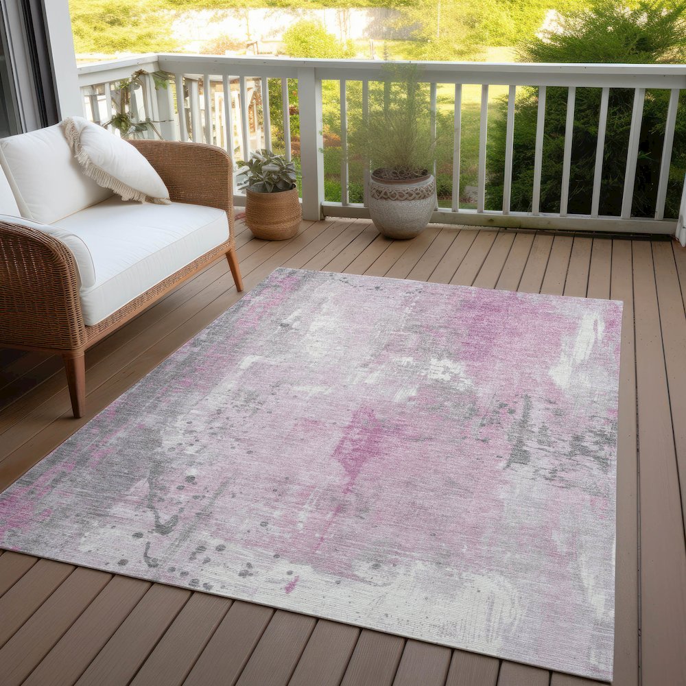 Machine Washable Indoor/Outdoor Chantille Pink 8' x 10' Rug. Picture 7