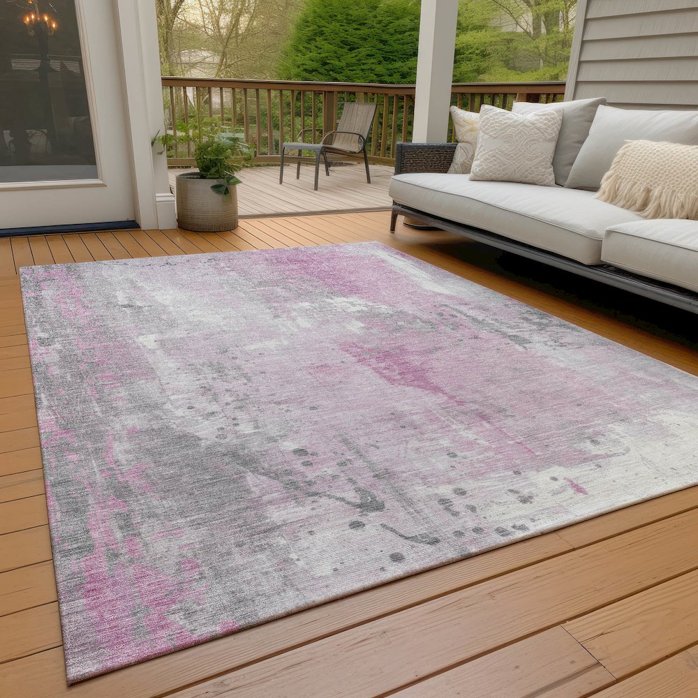 Machine Washable Indoor/Outdoor Chantille Pink 8' x 10' Rug. Picture 8