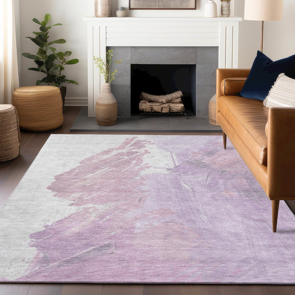 Machine Washable Indoor/Outdoor Chantille Lavender 8' x 10' Rug. Picture 5