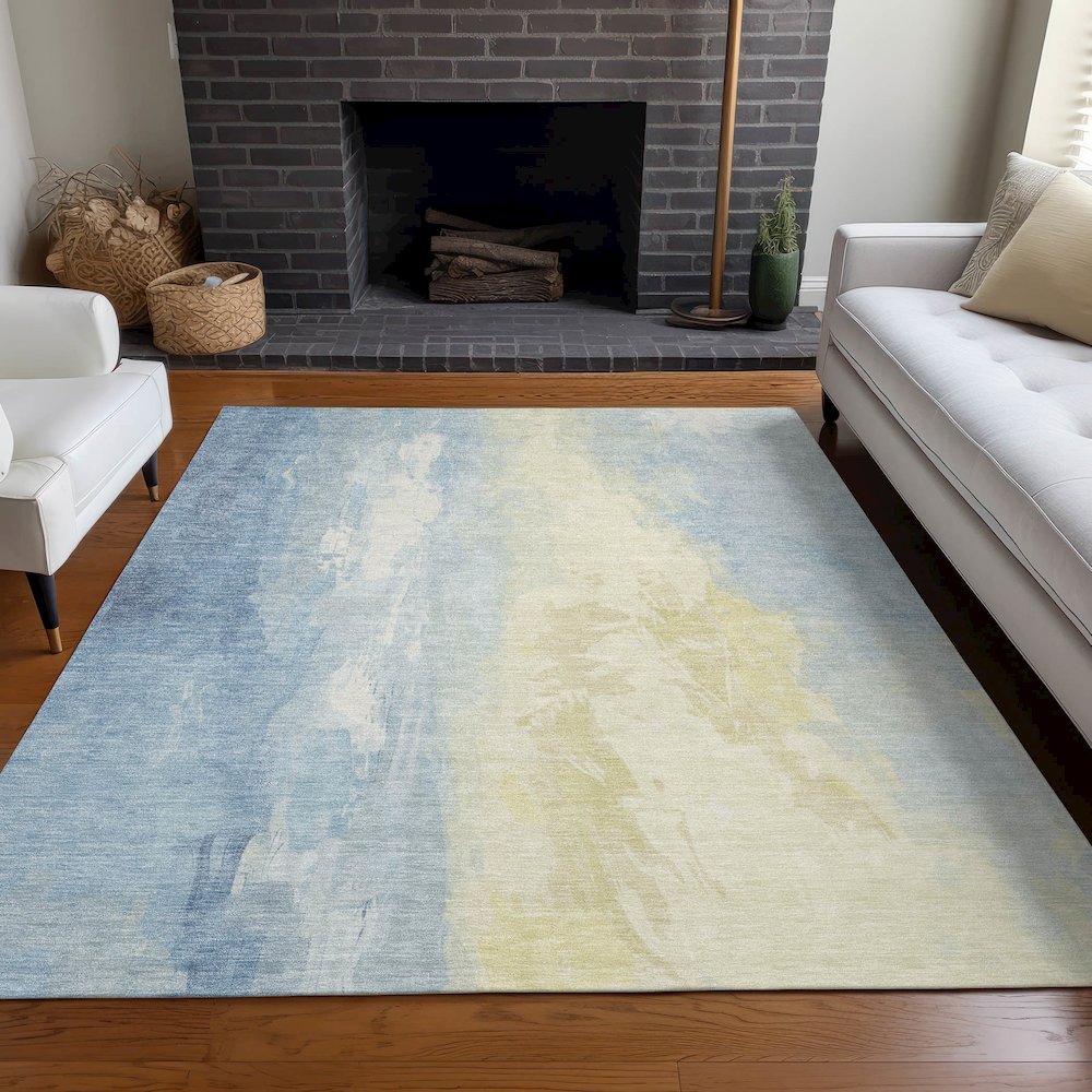 Machine Washable Indoor/Outdoor Chantille Denim 8' x 10' Rug. Picture 6
