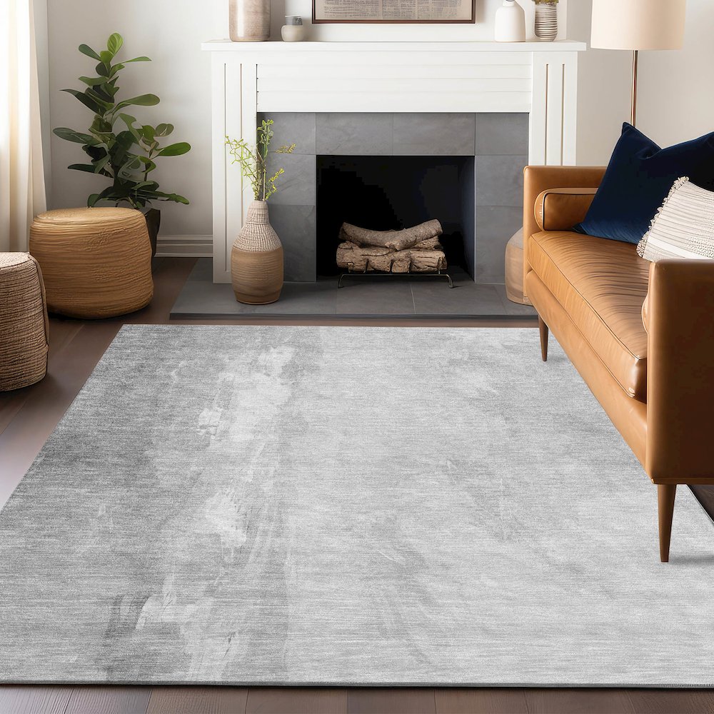 Machine Washable Indoor/Outdoor Chantille Gray 8' x 10' Rug. Picture 5