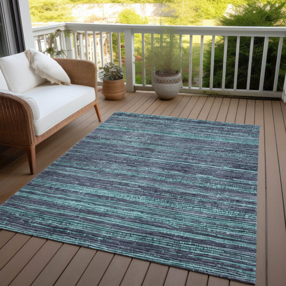 Machine Washable Indoor/Outdoor Chantille Teal 8' x 10' Rug. Picture 7