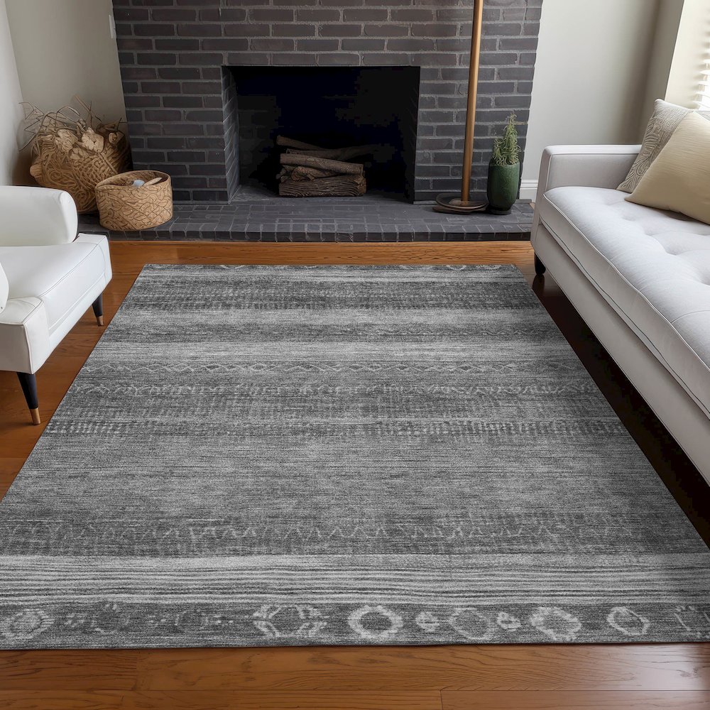 Machine Washable Indoor/Outdoor Chantille Gray 8' x 10' Rug. Picture 6