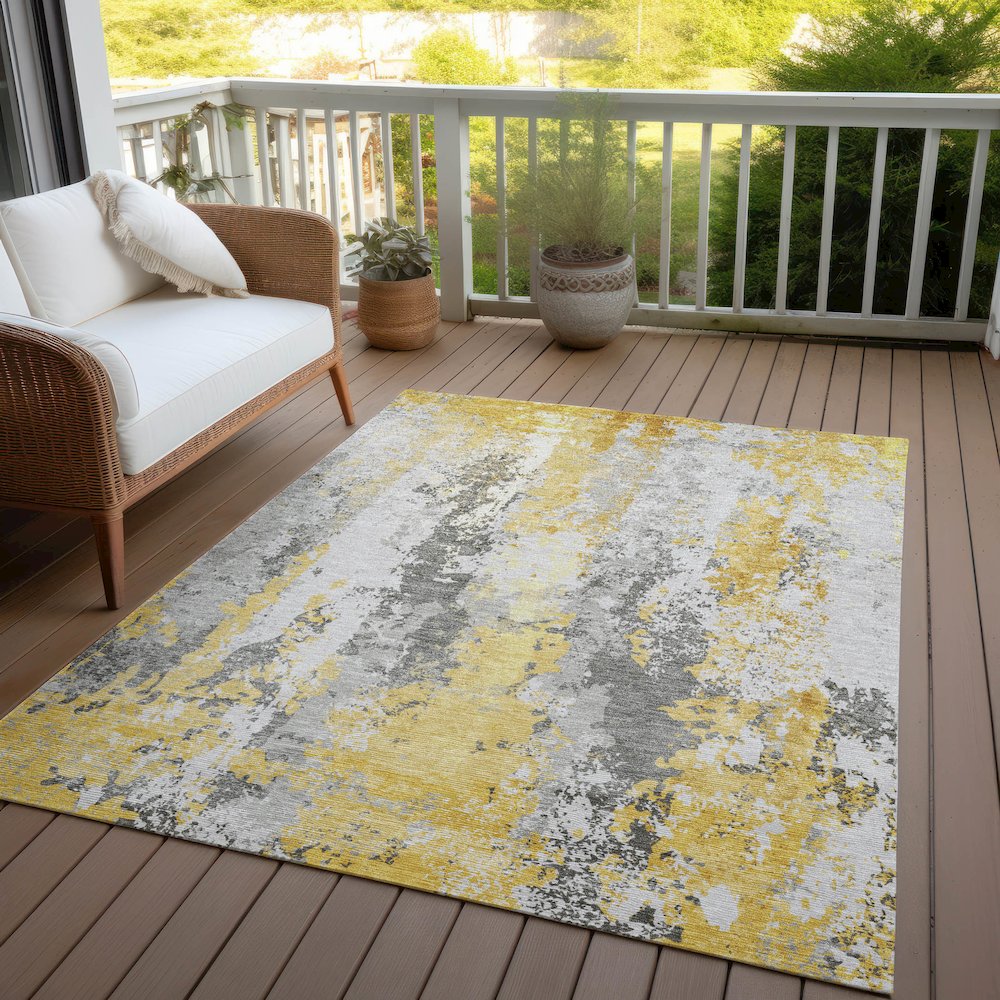 Machine Washable Indoor/Outdoor Chantille Yellow 8' x 10' Rug. Picture 7