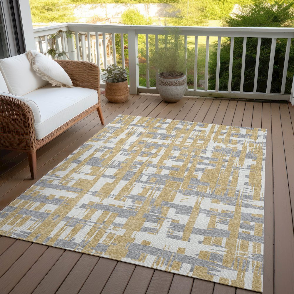 Machine Washable Indoor/Outdoor Chantille Gold 8' x 10' Rug. Picture 7