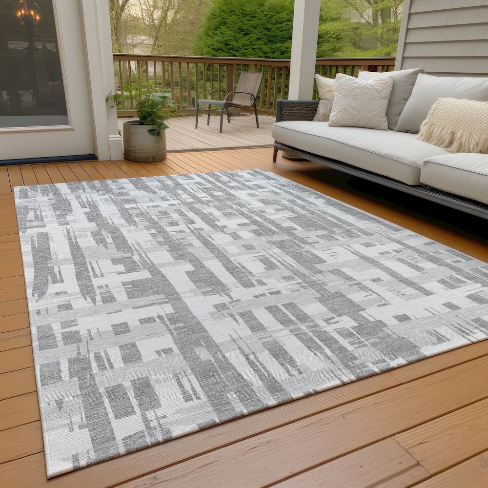 Machine Washable Indoor/Outdoor Chantille Gray 8' x 10' Rug. Picture 8