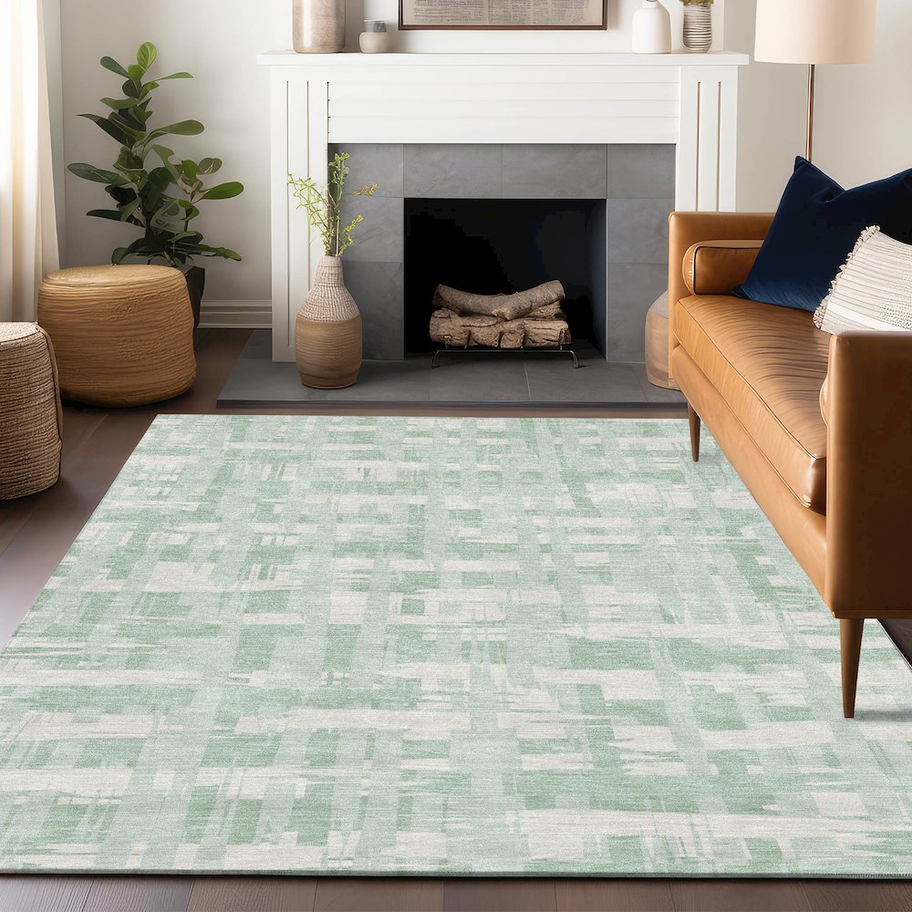 Machine Washable Indoor/Outdoor Chantille Mint 8' x 10' Rug. Picture 5