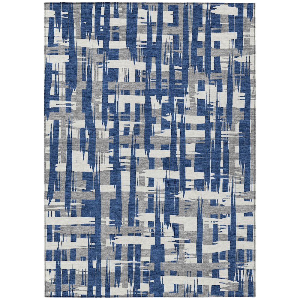 Machine Washable Indoor/Outdoor Chantille Navy 8' x 10' Rug. Picture 1