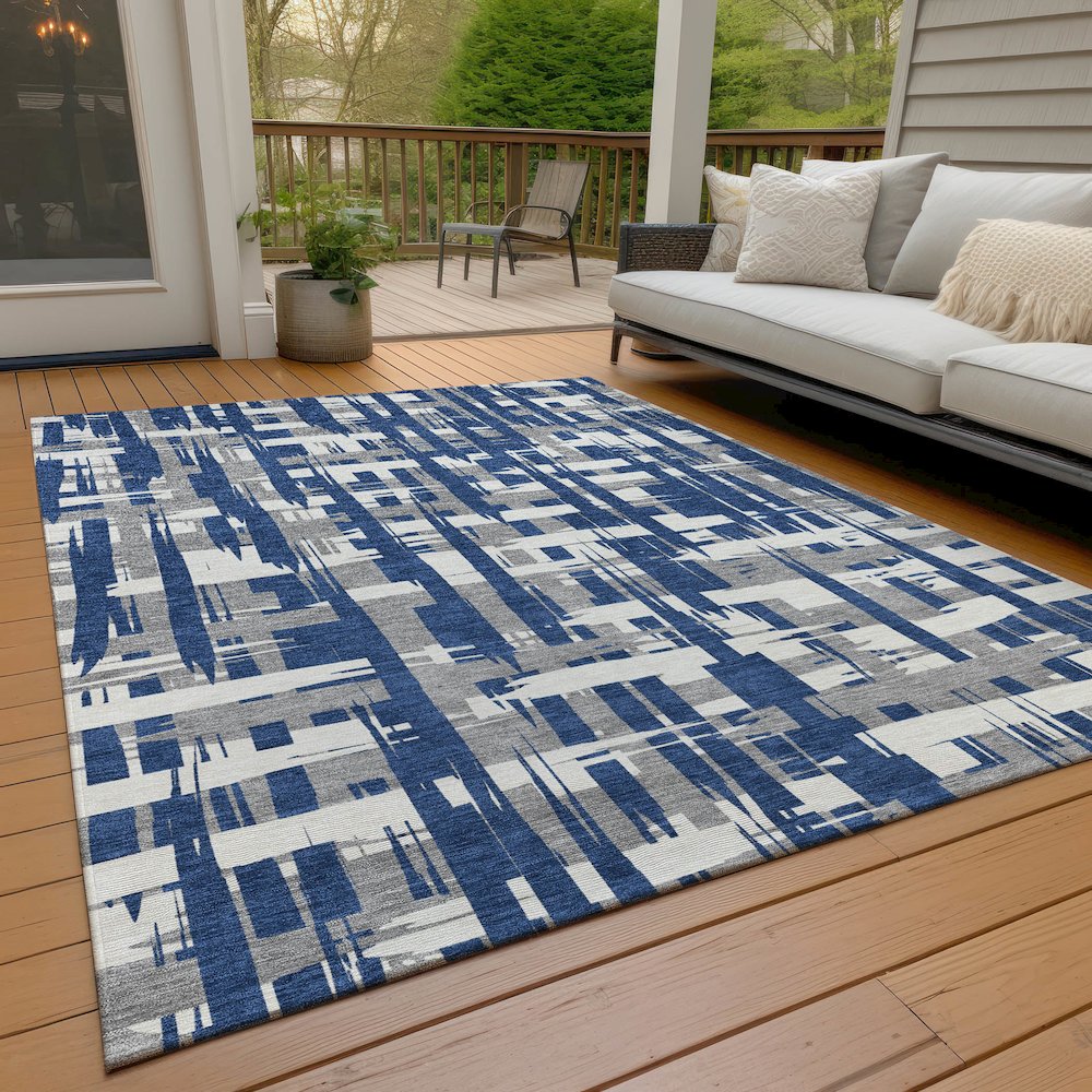 Machine Washable Indoor/Outdoor Chantille Navy 8' x 10' Rug. Picture 8