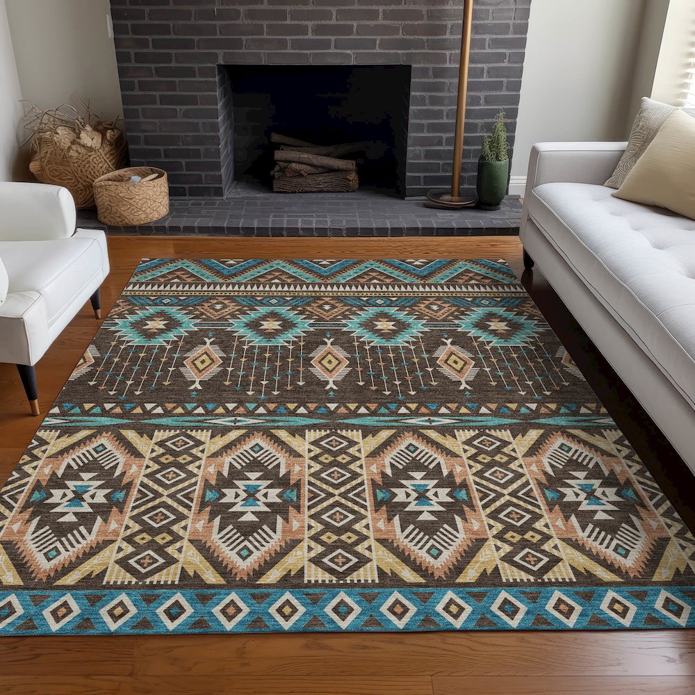 Machine Washable Indoor/Outdoor Chantille Brown 8' x 10' Rug. Picture 6