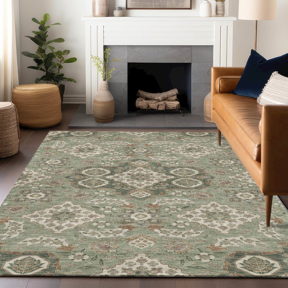 Machine Washable Indoor/Outdoor Chantille Sage 8' x 10' Rug. Picture 5