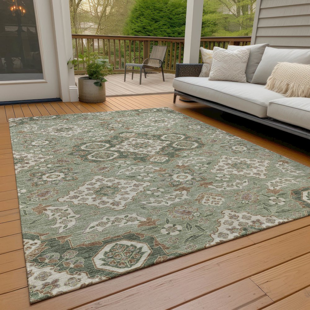 Machine Washable Indoor/Outdoor Chantille Sage 8' x 10' Rug. Picture 8