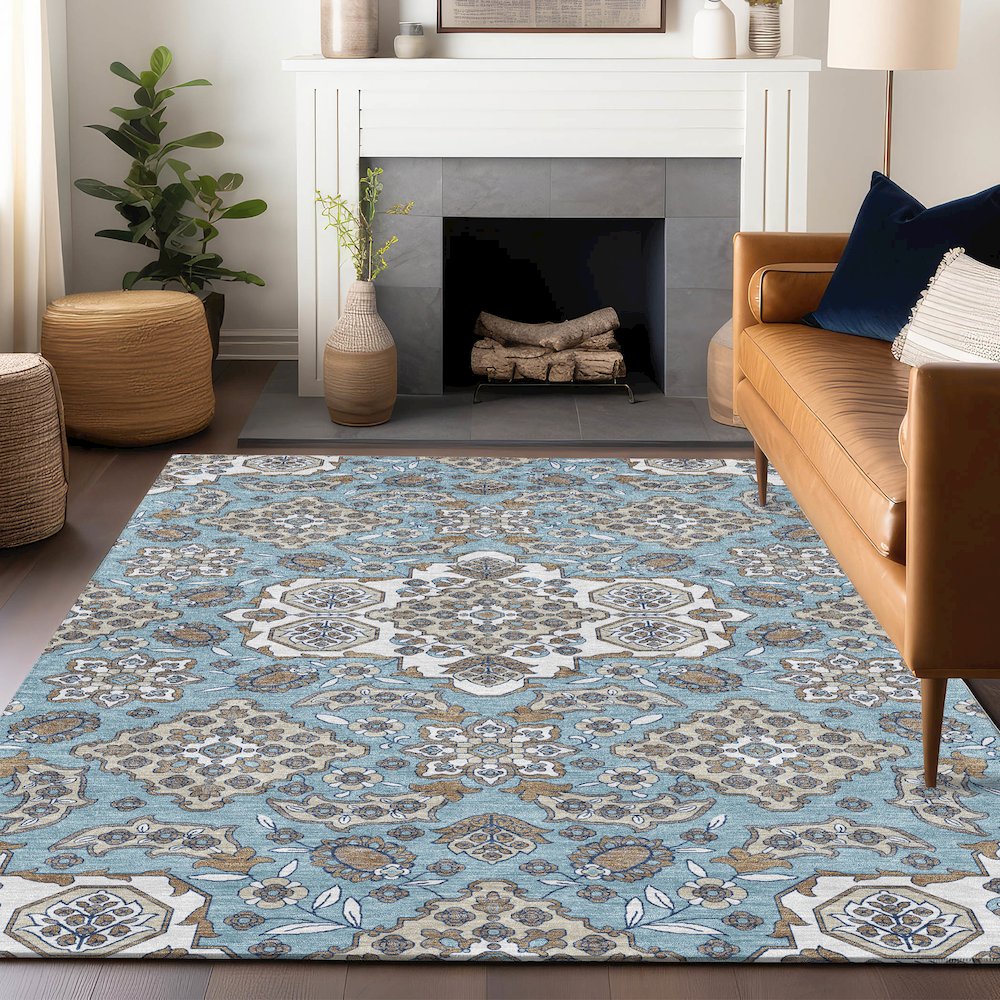 Machine Washable Indoor/Outdoor Chantille Sky 8' x 10' Rug. Picture 5