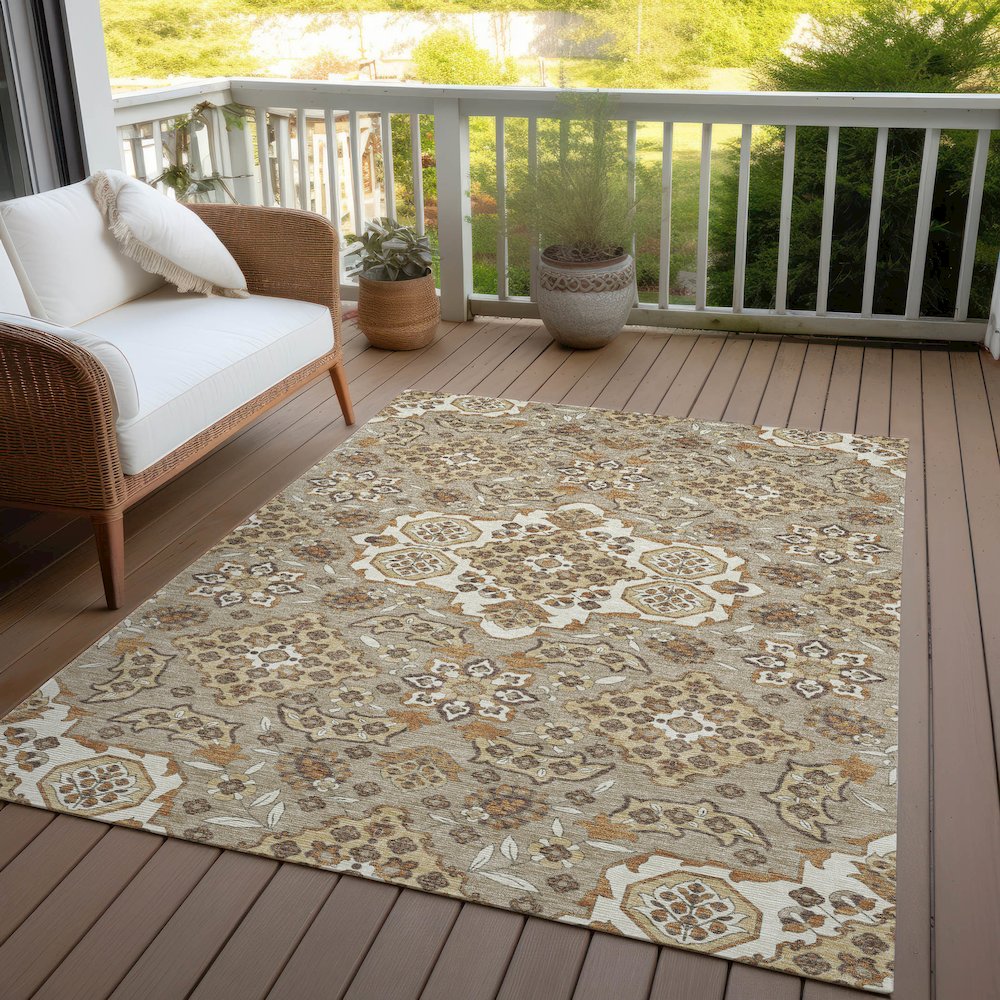 Machine Washable Indoor/Outdoor Chantille Taupe 8' x 10' Rug. Picture 7