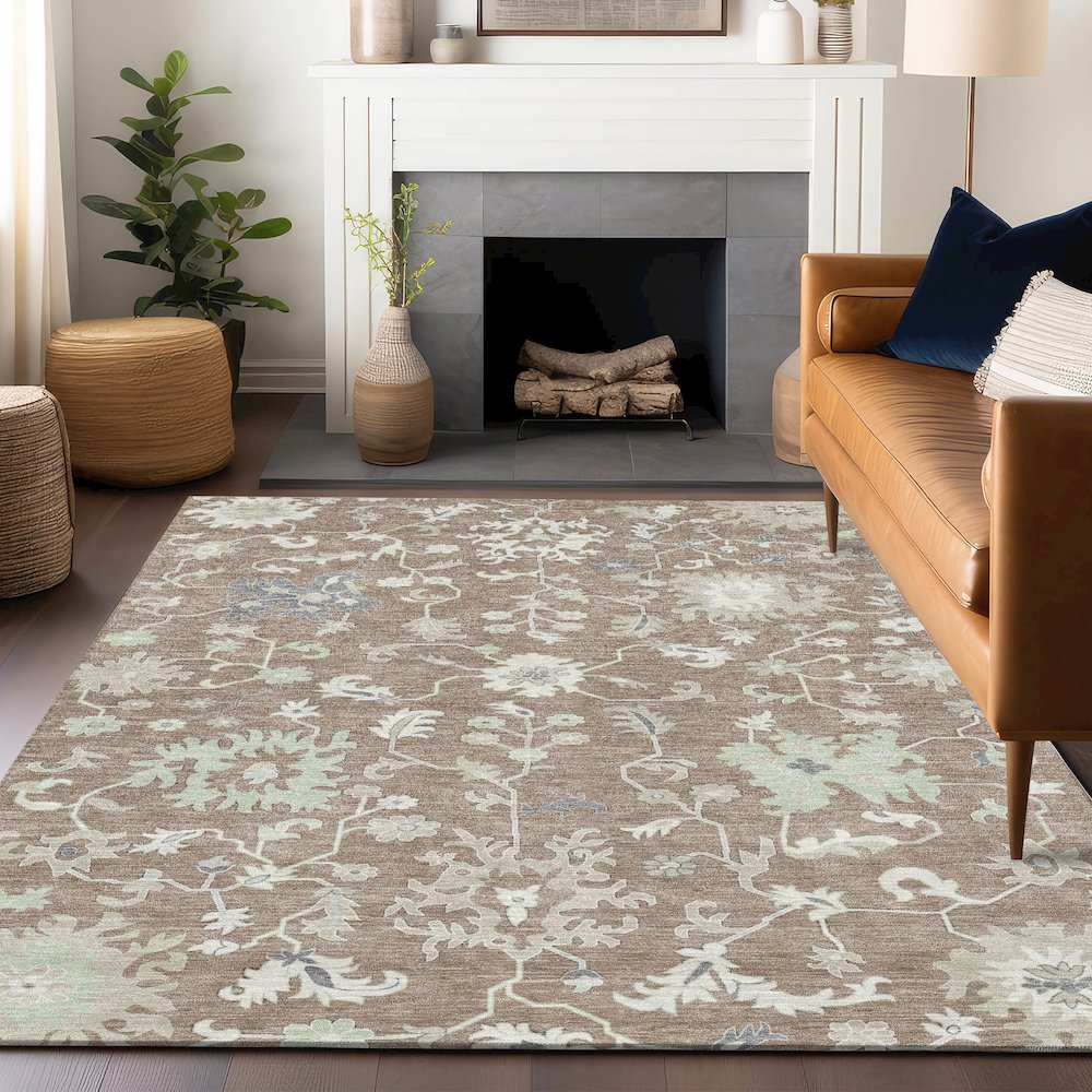 Machine Washable Indoor/Outdoor Chantille Taupe 8' x 10' Rug. Picture 5