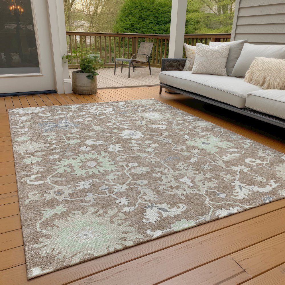Machine Washable Indoor/Outdoor Chantille Taupe 8' x 10' Rug. Picture 8