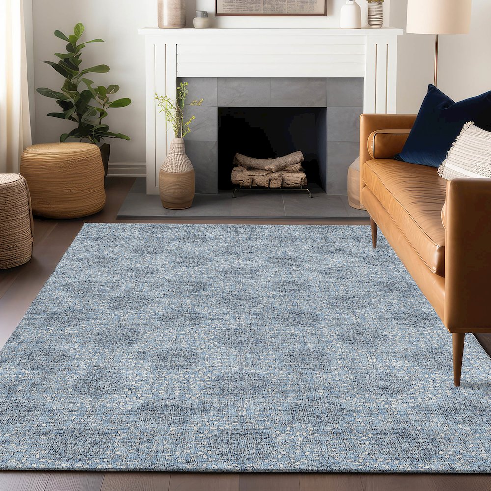 Machine Washable Indoor/Outdoor Chantille Blue 8' x 10' Rug. Picture 5