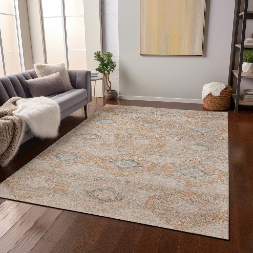 Machine Washable Indoor/Outdoor Chantille Copper 8' x 10' Rug. Picture 6