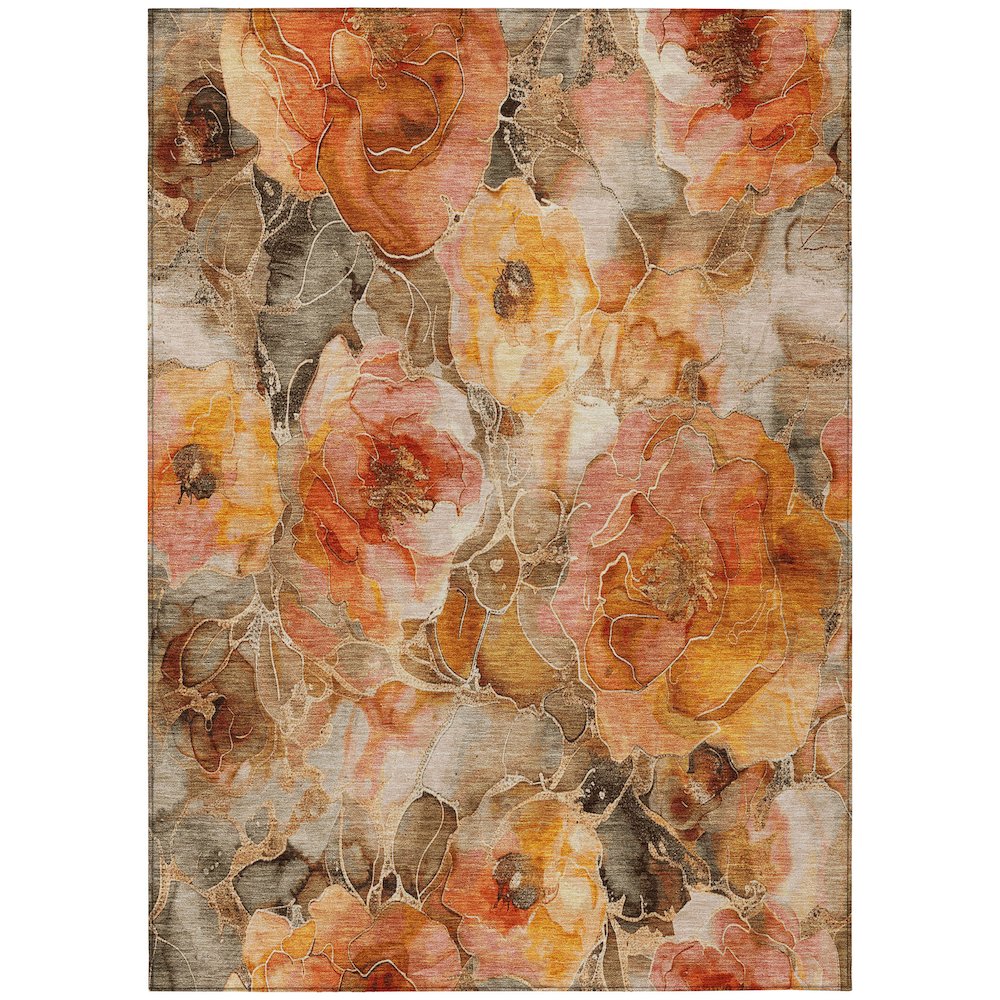 Machine Washable Indoor/Outdoor Chantille Orange 8' x 10' Rug. Picture 1