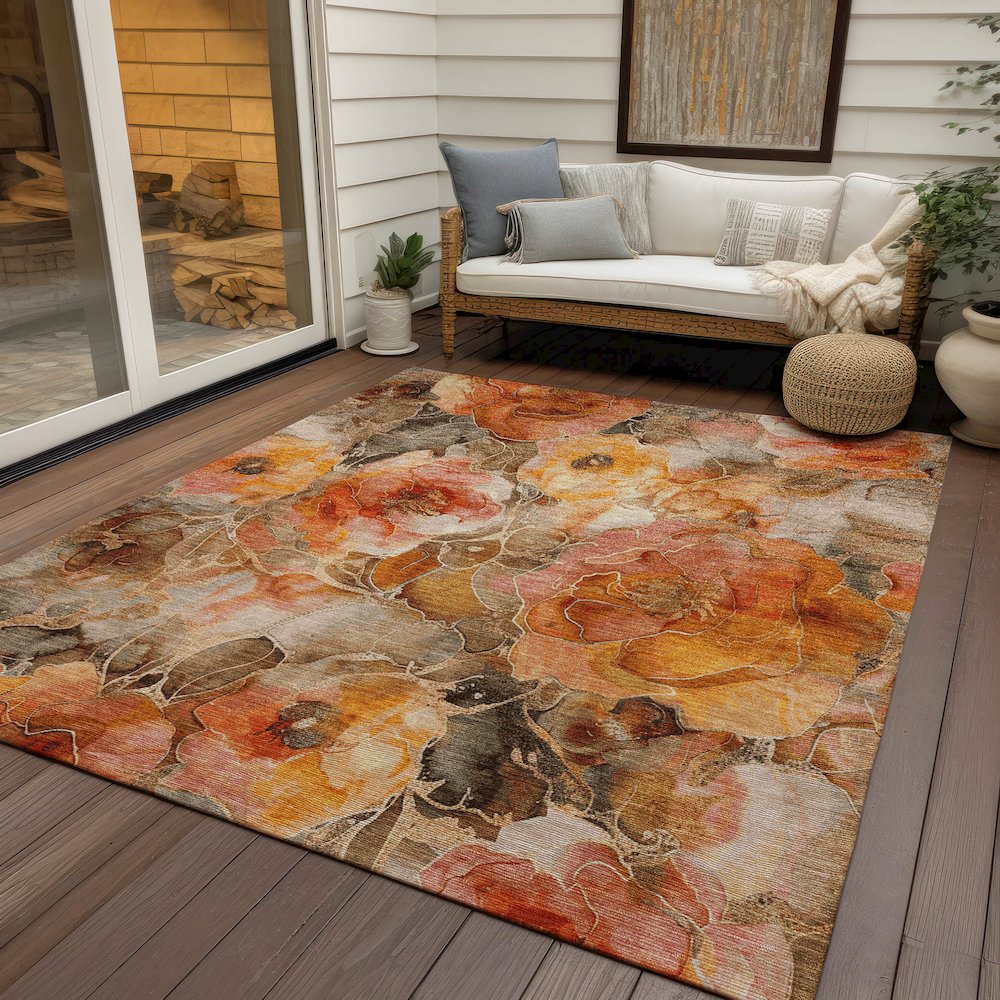 Machine Washable Indoor/Outdoor Chantille Orange 8' x 10' Rug. Picture 7
