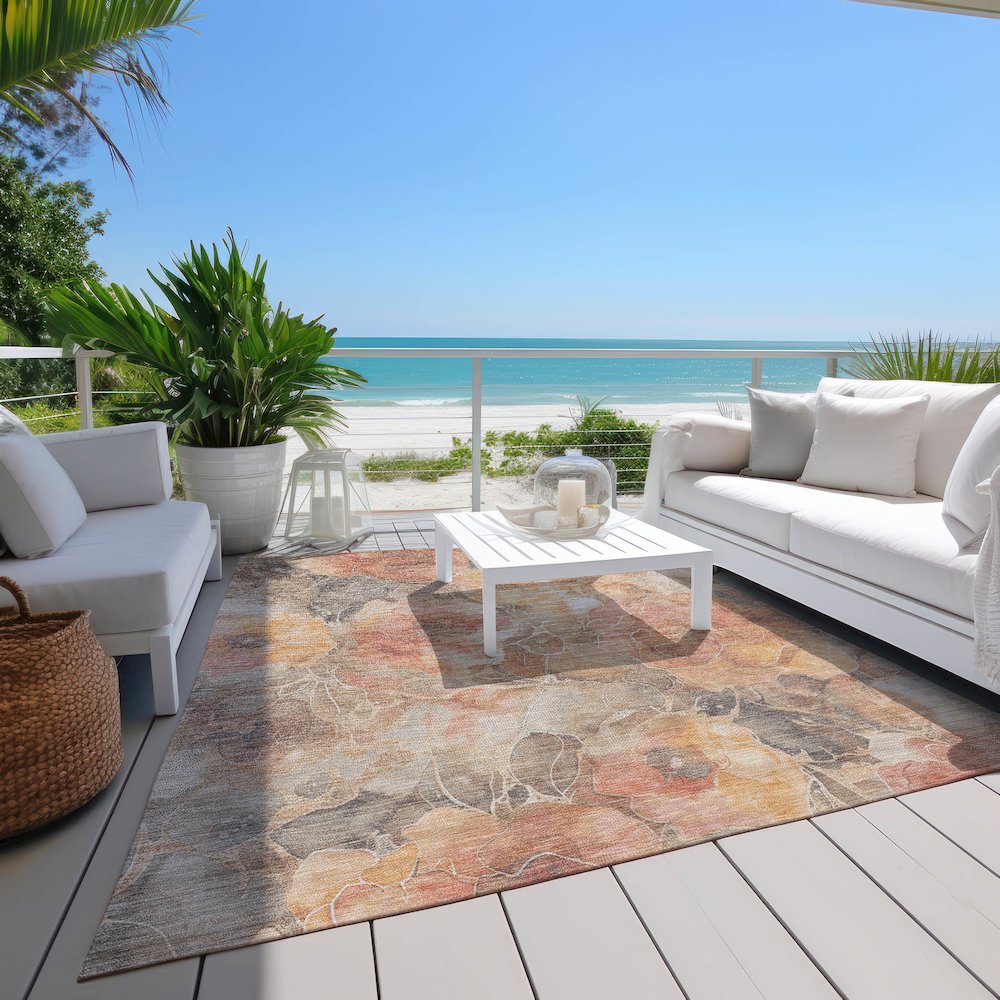 Machine Washable Indoor/Outdoor Chantille Peach 8' x 10' Rug. Picture 8