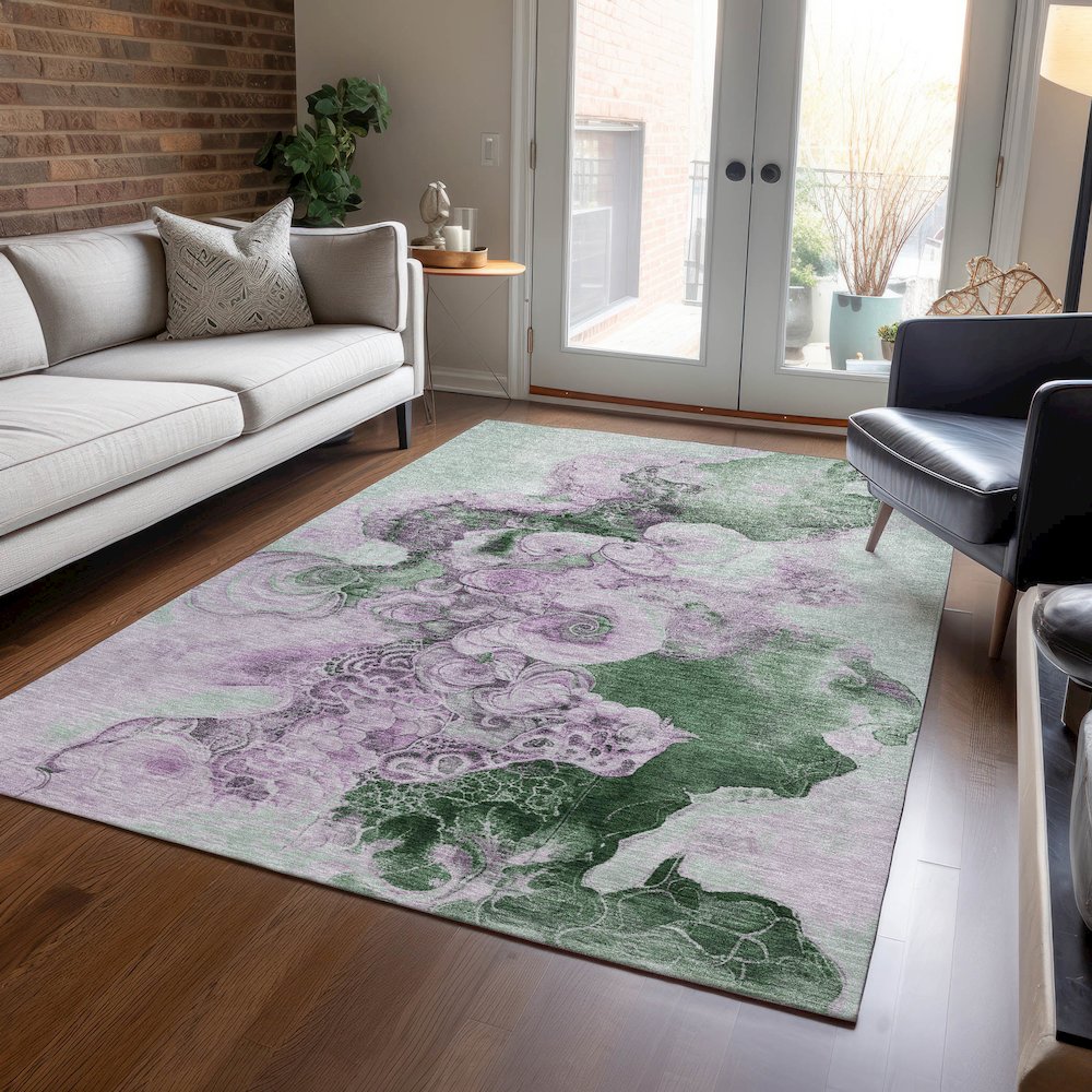 Machine Washable Indoor/Outdoor Chantille Sage 8' x 10' Rug. Picture 5