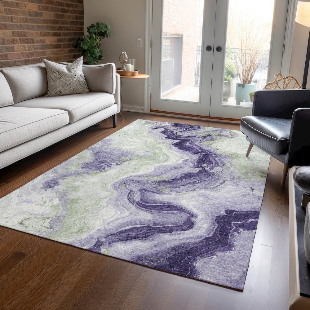 Machine Washable Indoor/Outdoor Chantille Lavender 8' x 10' Rug. Picture 5