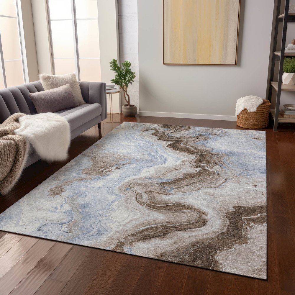 Machine Washable Indoor/Outdoor Chantille Taupe 8' x 10' Rug. Picture 6