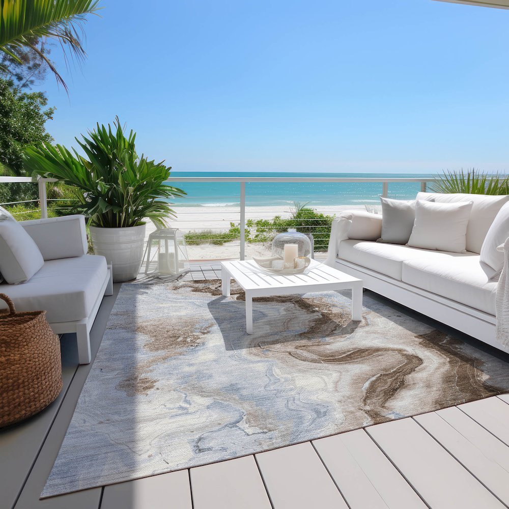 Machine Washable Indoor/Outdoor Chantille Taupe 8' x 10' Rug. Picture 8