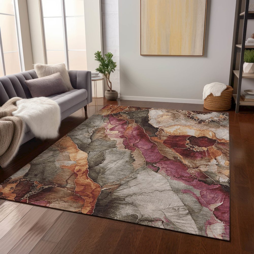 Machine Washable Indoor/Outdoor Chantille Khaki 8' x 10' Rug. Picture 6