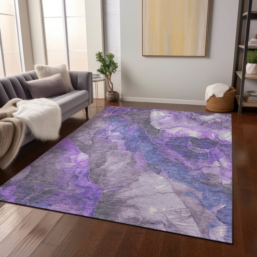 Machine Washable Indoor/Outdoor Chantille Lavender 8' x 10' Rug. Picture 6