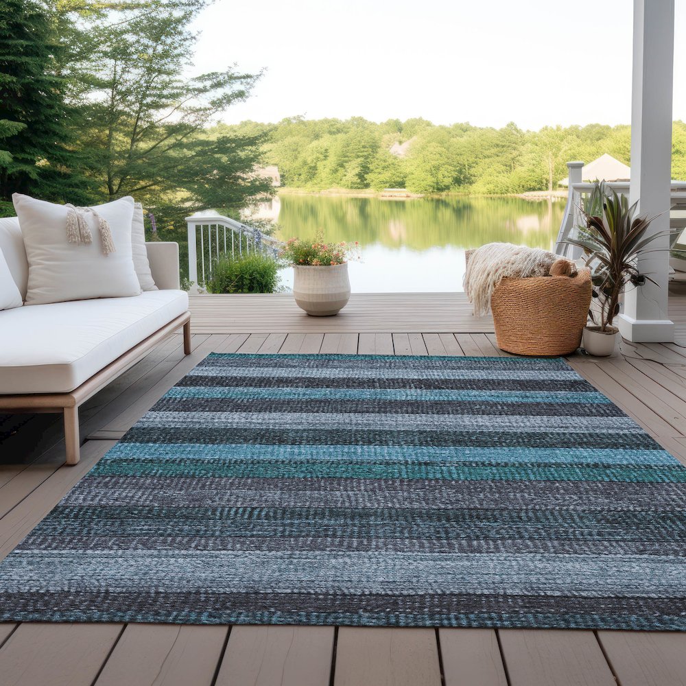 Machine Washable Indoor/Outdoor Chantille Teal 8' x 10' Rug. Picture 7