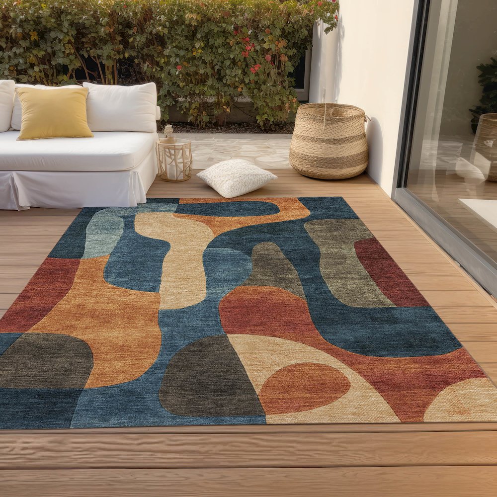Machine Washable Indoor/Outdoor Chantille Navy 8' x 10' Rug. Picture 8
