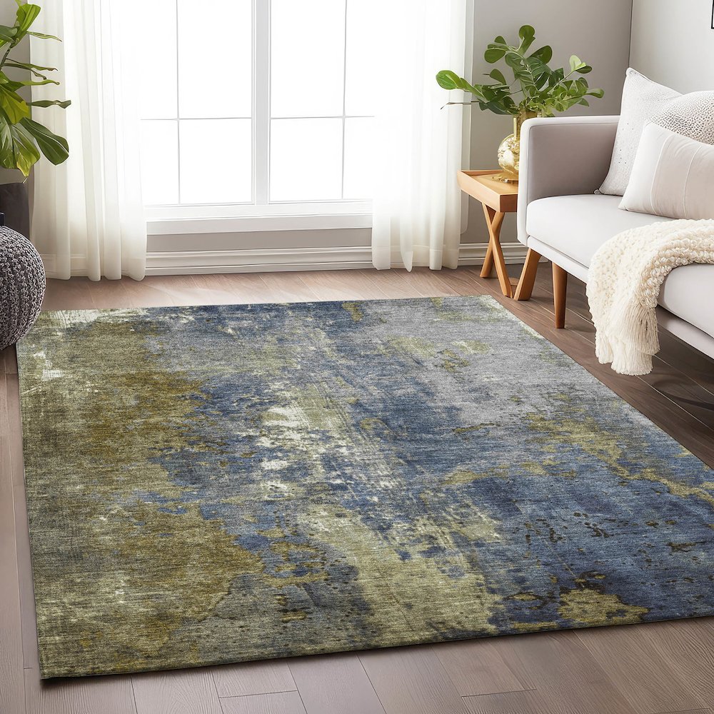 Machine Washable Indoor/Outdoor Chantille Khaki 8' x 10' Rug. Picture 5