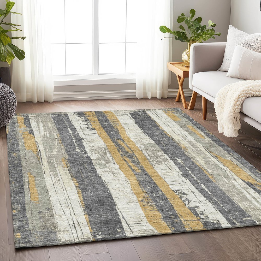 Machine Washable Indoor/Outdoor Chantille Gold 8' x 10' Rug. Picture 5