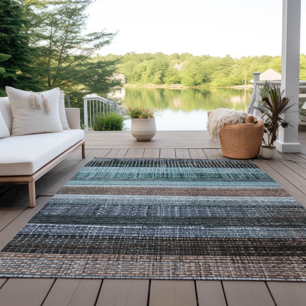 Machine Washable Indoor/Outdoor Chantille Teal 8' x 10' Rug. Picture 7