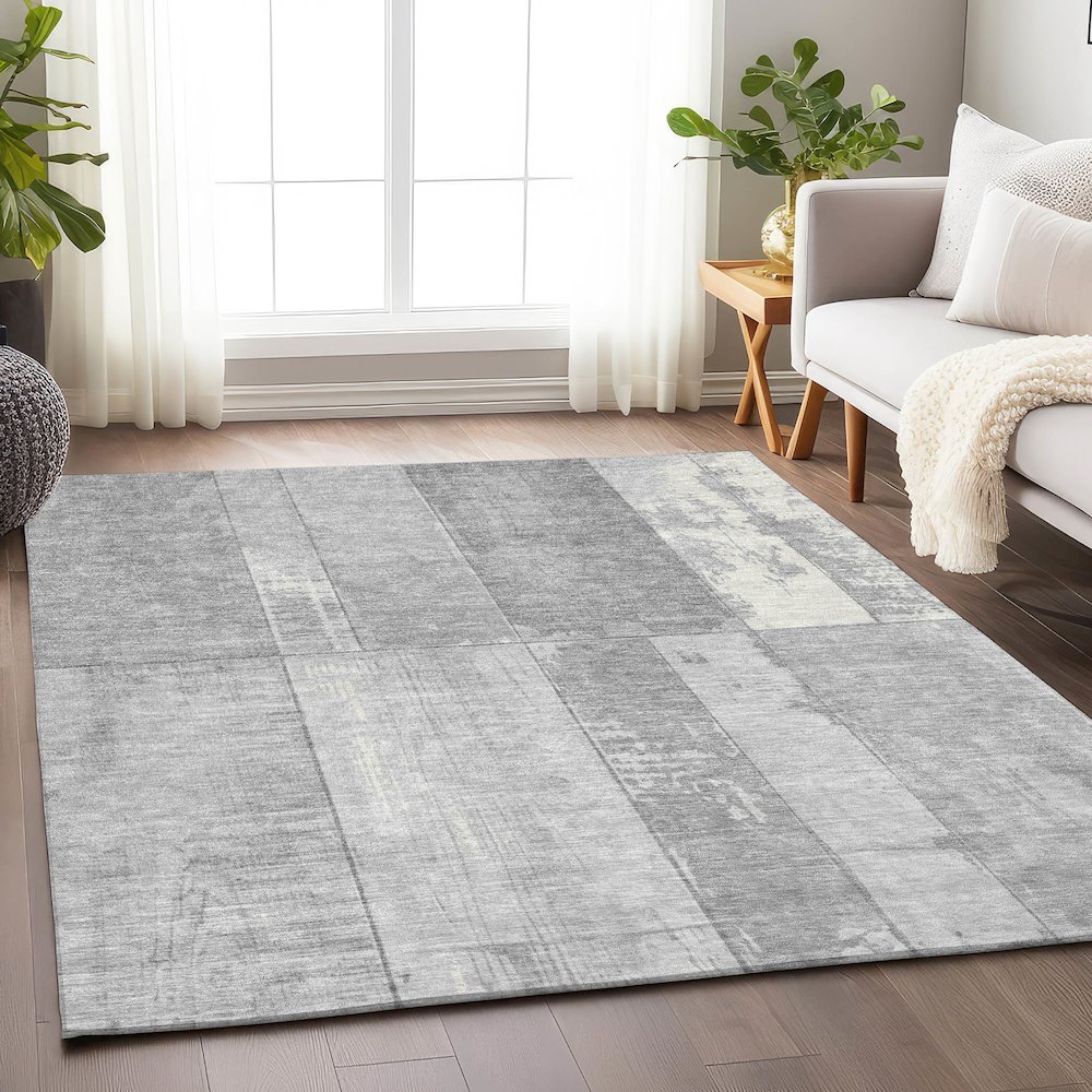 Machine Washable Indoor/Outdoor Chantille Gray 8' x 10' Rug. Picture 5