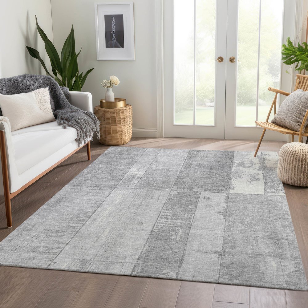 Machine Washable Indoor/Outdoor Chantille Gray 8' x 10' Rug. Picture 6