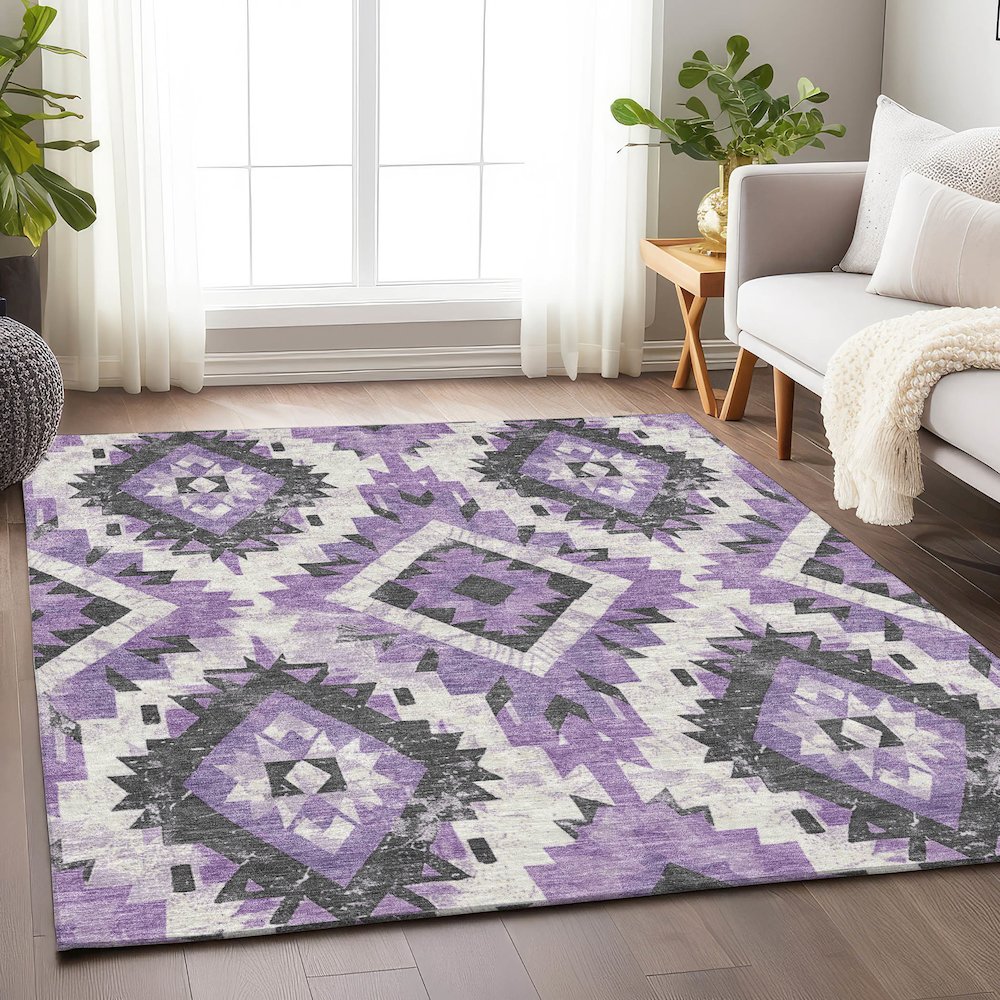 Machine Washable Indoor/Outdoor Chantille Purple 8' x 10' Rug. Picture 5
