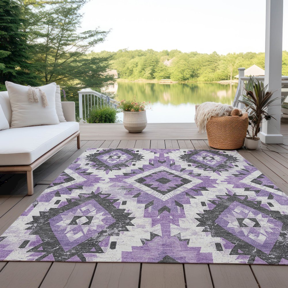 Machine Washable Indoor/Outdoor Chantille Purple 8' x 10' Rug. Picture 7