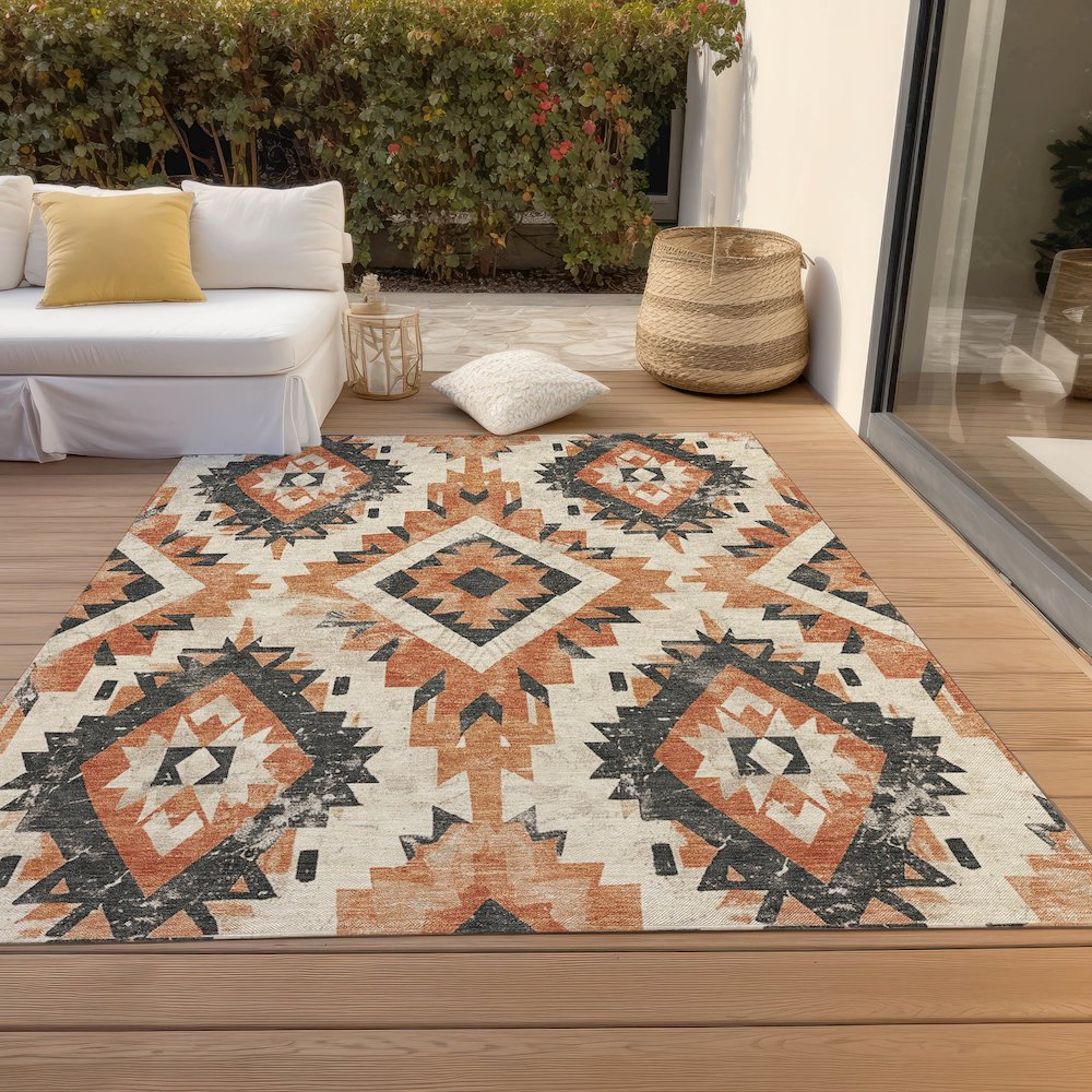 Machine Washable Indoor/Outdoor Chantille Terracotta 8' x 10' Rug. Picture 8