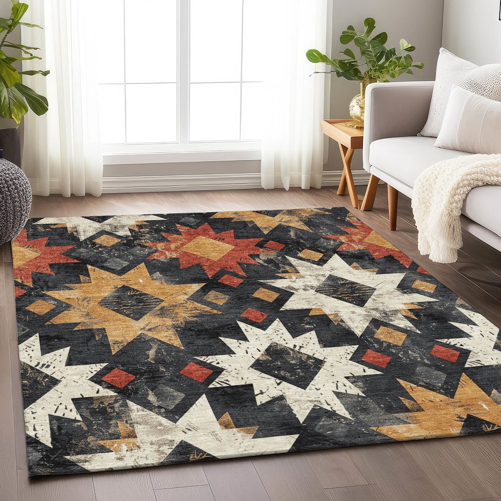 Machine Washable Indoor/Outdoor Chantille Black 8' x 10' Rug. Picture 5