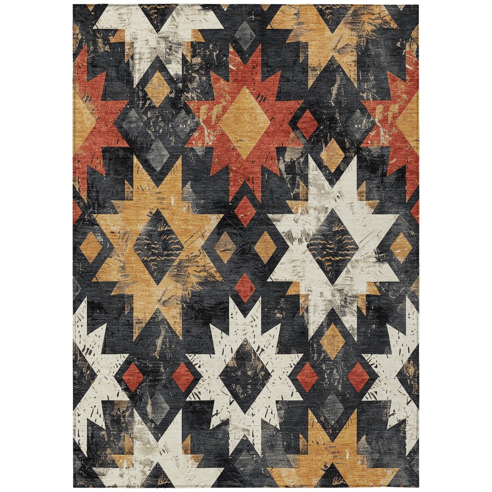 Machine Washable Indoor/Outdoor Chantille Black 8' x 10' Rug. Picture 1