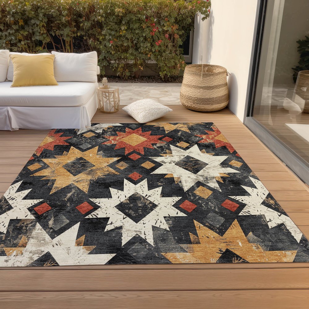 Machine Washable Indoor/Outdoor Chantille Black 8' x 10' Rug. Picture 8
